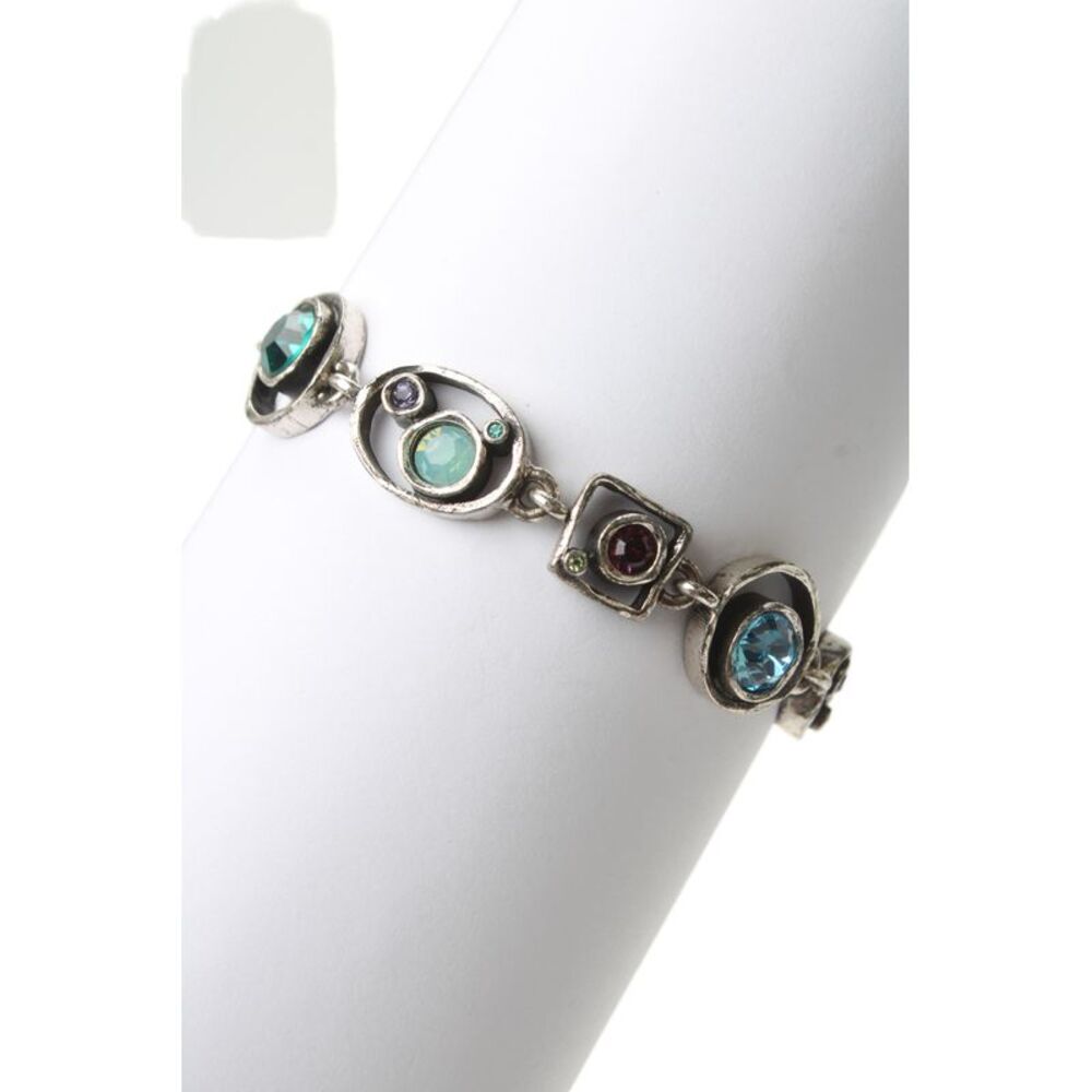 Patricia Locke Womens Silver Tone Multicolor Crystal Organic Bracelet 7.5"